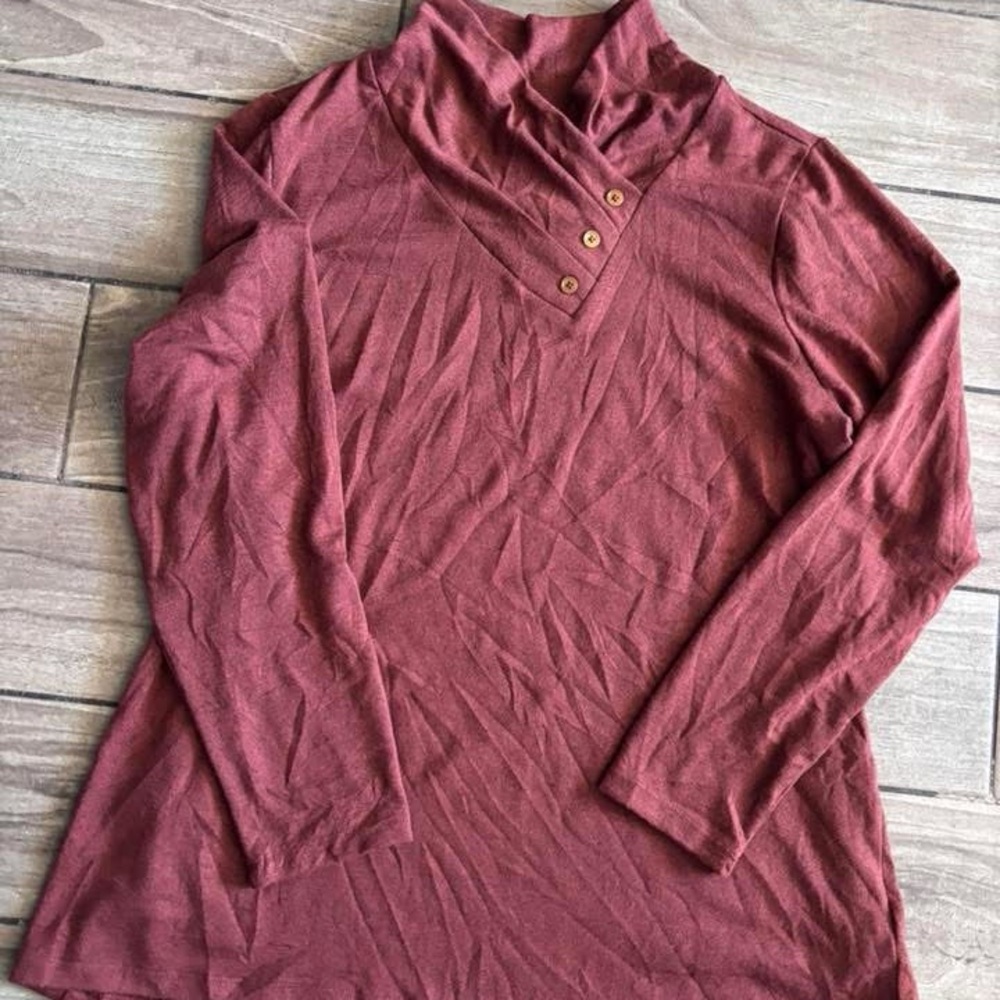 Denim&Co Maroon Long Sleeve Top